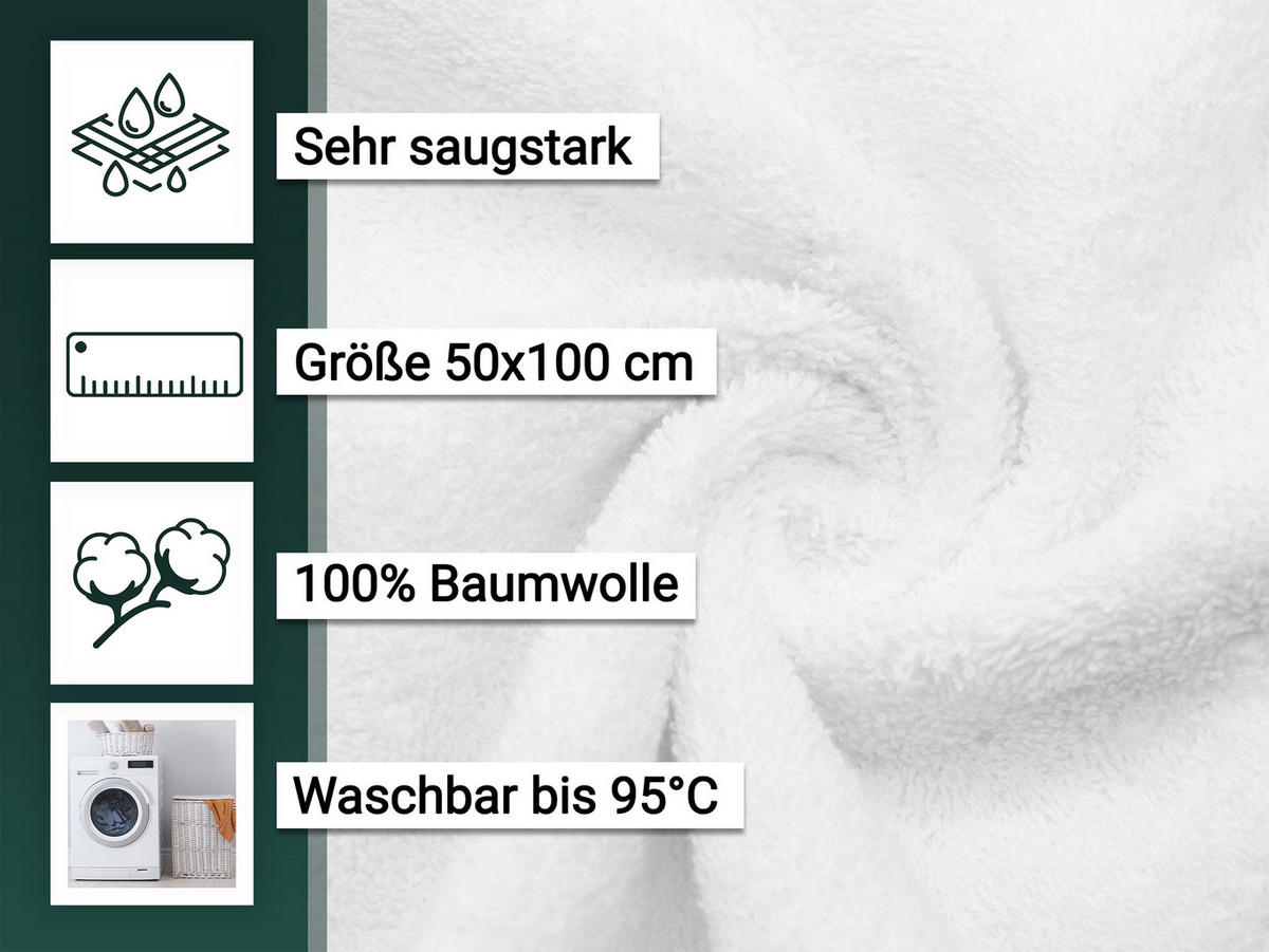 HANDTÜCHER, 10er-Set, 50x100 cm, 100% Baumwolle, Weiß - Weiß, Textil (50/100cm) - Zollner