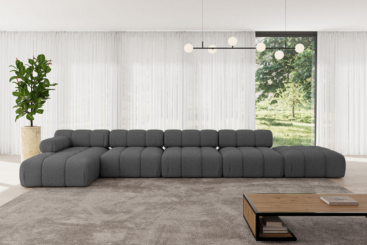 ECKSOFA modulares Sofa Lizur-L3 - 475x160x70 cm Grau Bouclé - Grau, Holzwerkstoff/Textil (475/160cm) - ALTDECOR