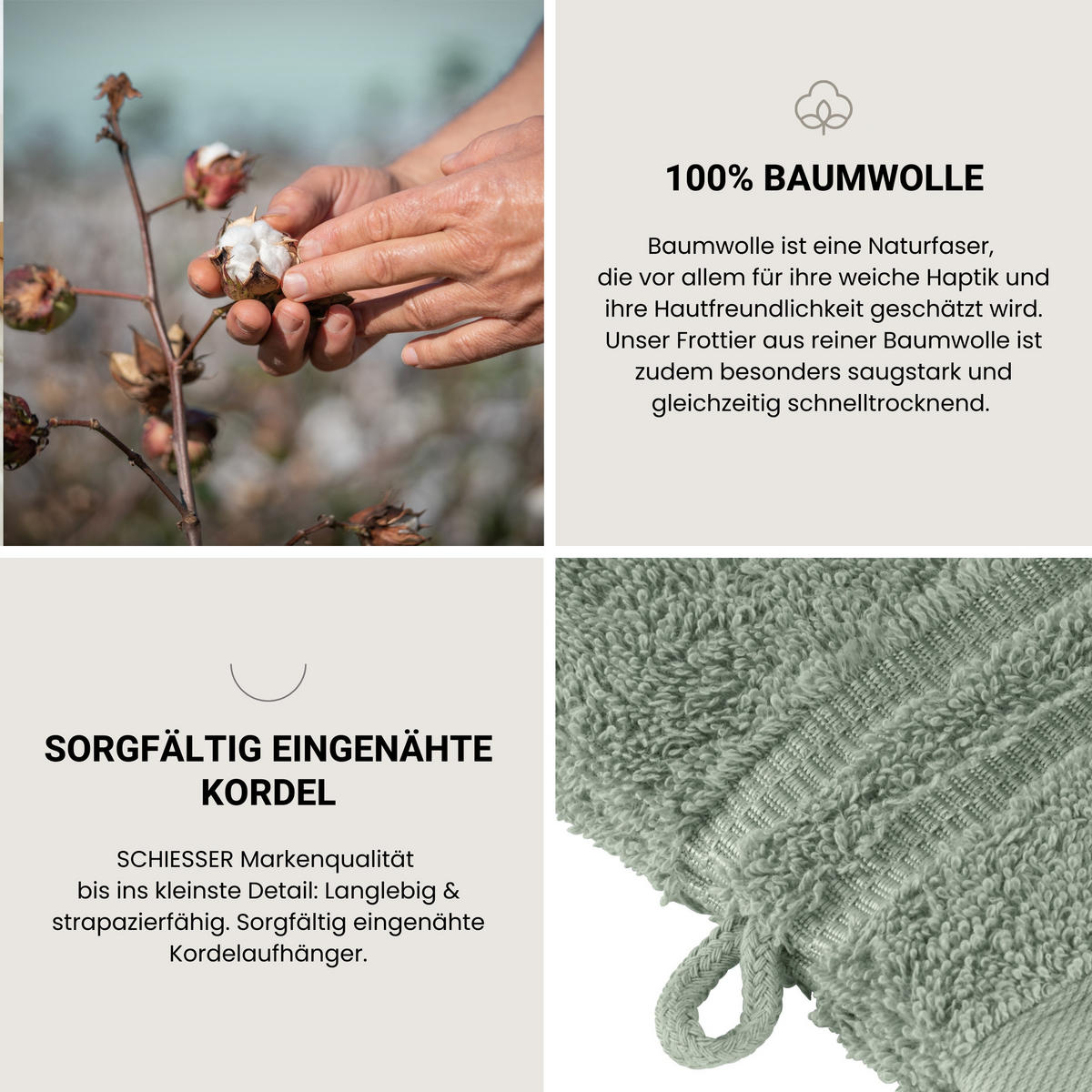 WASCHHANDSCHUHSET Milano - 5-teilig - 16 x 22 cm - Hellgrün - Hellgrün, Textil (16/22cm) - SCHIESSER