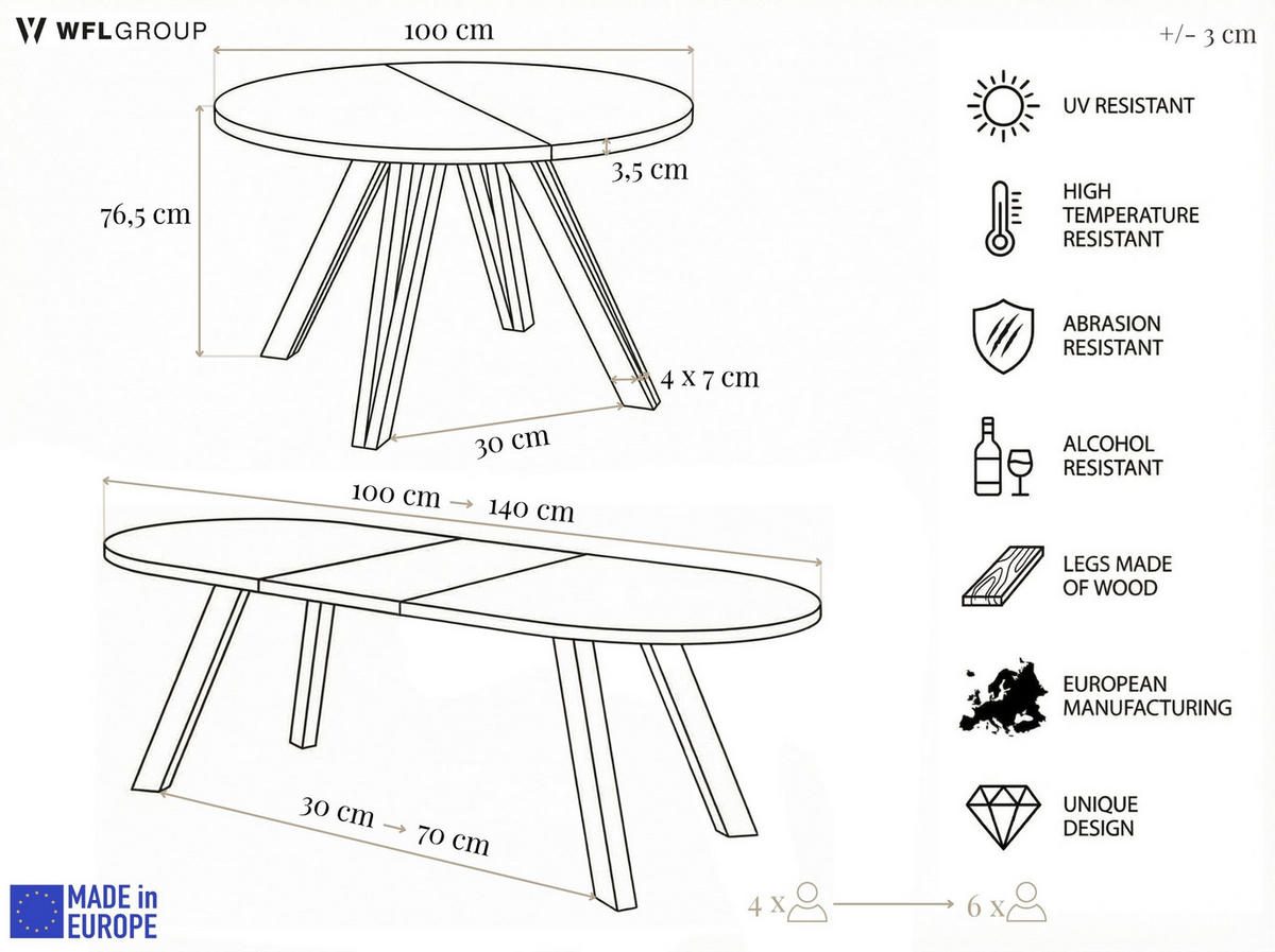 ESSTISCH Ravero runder ausziehbarer, Eiche Braun Rustikal 100-140/100/77 cm - Alteiche/Weiß, Holz/Holzwerkstoff (100/100/77cm) - WFL GROUP