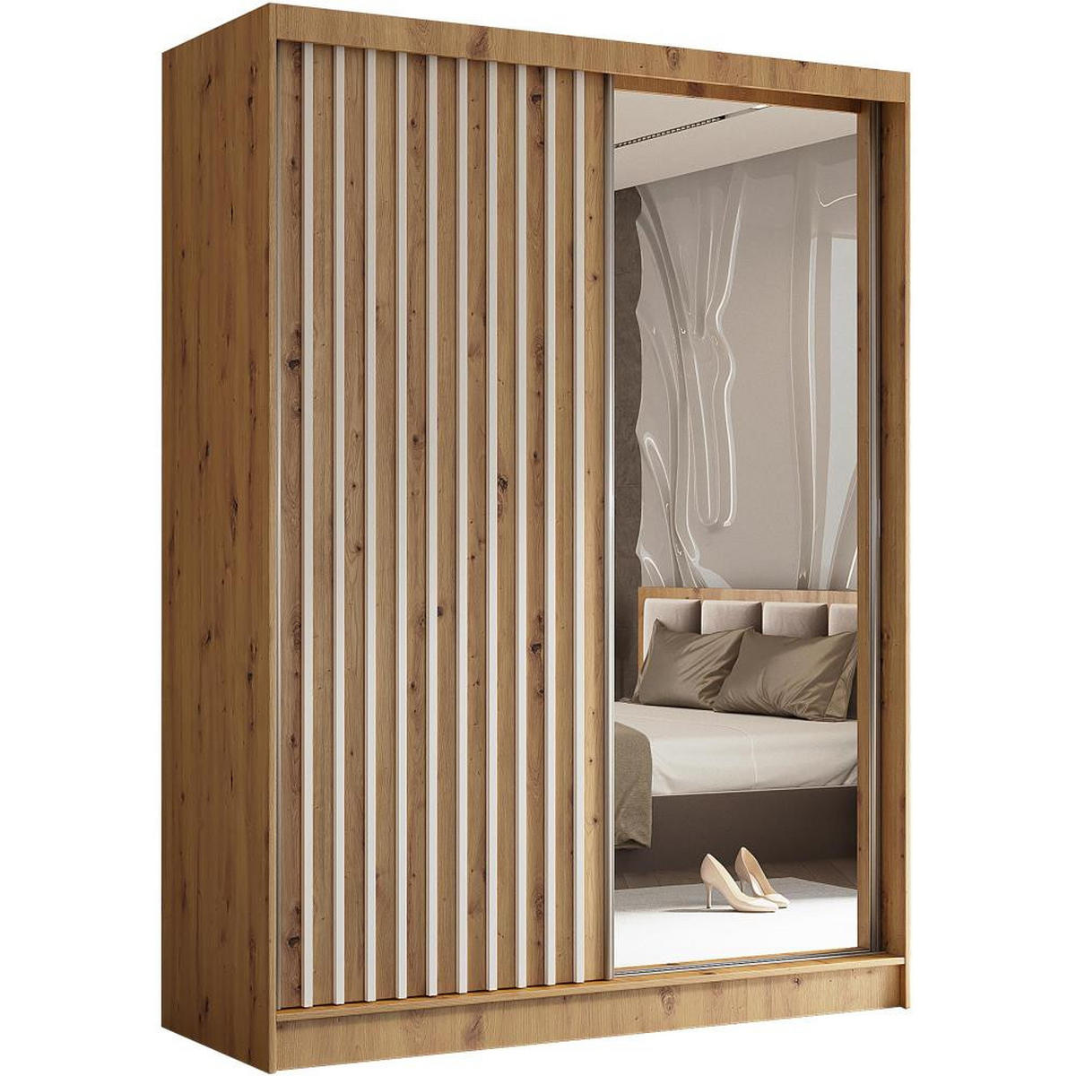 SCHWEBETÜRENSCHRANK Helix 160/216/61 eiche artisan+weiß mit Schubladeneinsätze - Eiche Artisan/Weiß, Holzwerkstoff (160/216/61cm) - Beautysofa