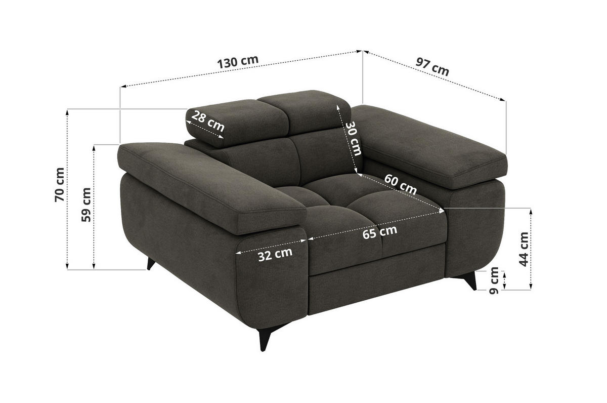 SESSEL NIDELLO - Dunkelgrau Velvet - Dunkelgrau/Schwarz, Textil/Metall (130/70/97cm) - MKS