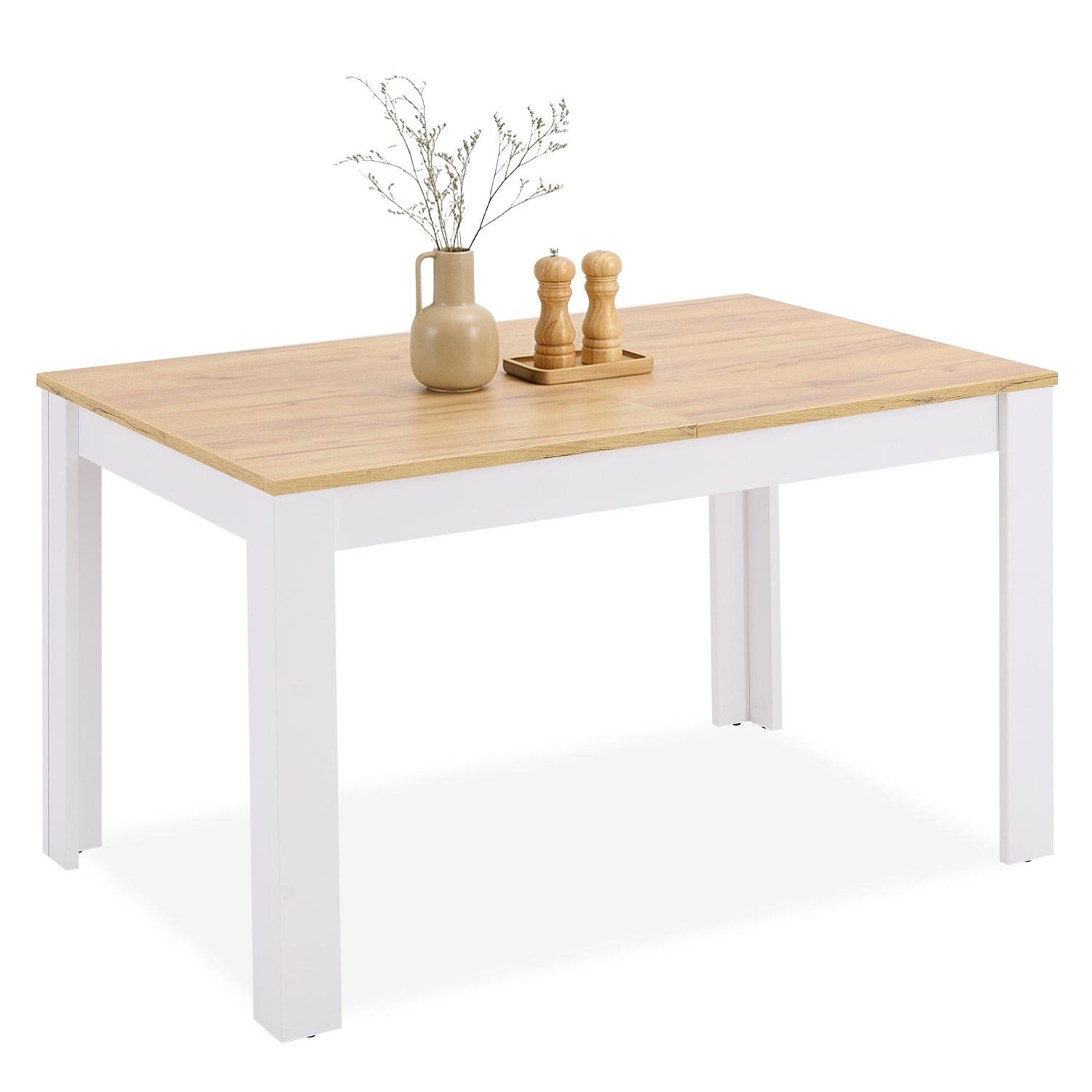 ESSTISCH Weiß in Naturholz135x86 cm ausziehbar - Weiß/Naturfarben, Holzwerkstoff (135/86/77cm) - Homestyle4u