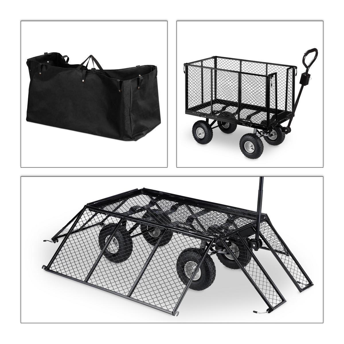 HANDWAGEN - Schwarz, Kunststoff/Metall (51/83/110cm) - Relaxdays