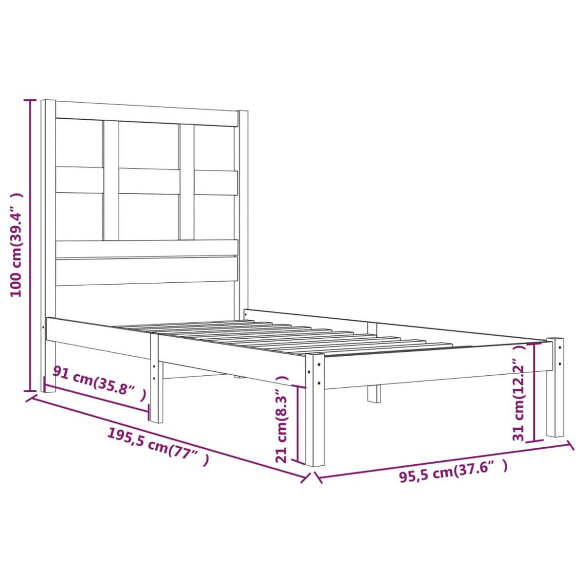 BETT Nebel 95.5/195.5 cm - Braun, Holz (90/190cm) - Nettlife