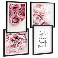 BILDER SET 4er Set - 50x50 cm & 40x60 cm Schwarzer Rahmen - Blumensträuße mit Rosen, Hausinschrift - Schwarz, Kunststoff (50/50cm) - TULUP