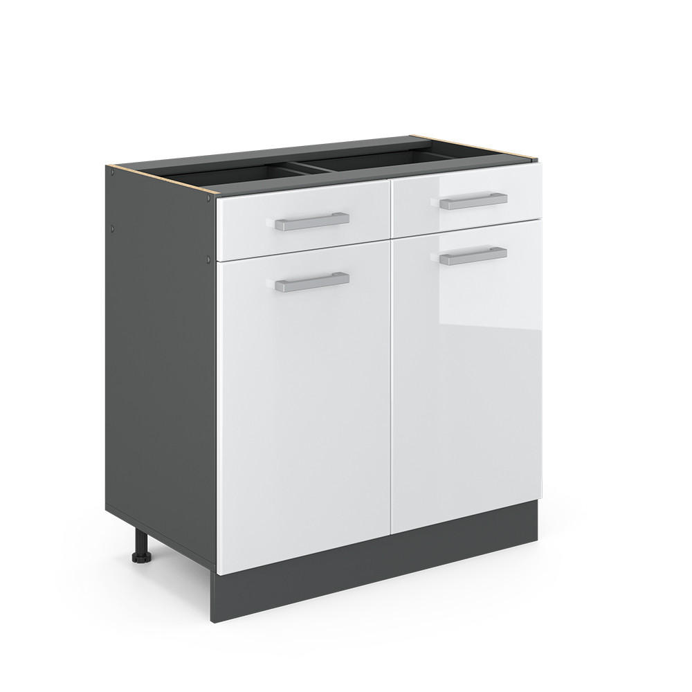 KÜCHENUNTERSCHRANK R-Line Weiß Hochglanz 80 cm ohne Arbeitsplatte - Weiß Hochglanz/Anthrazit, Holzwerkstoff (80/81.6/46cm) - Vicco