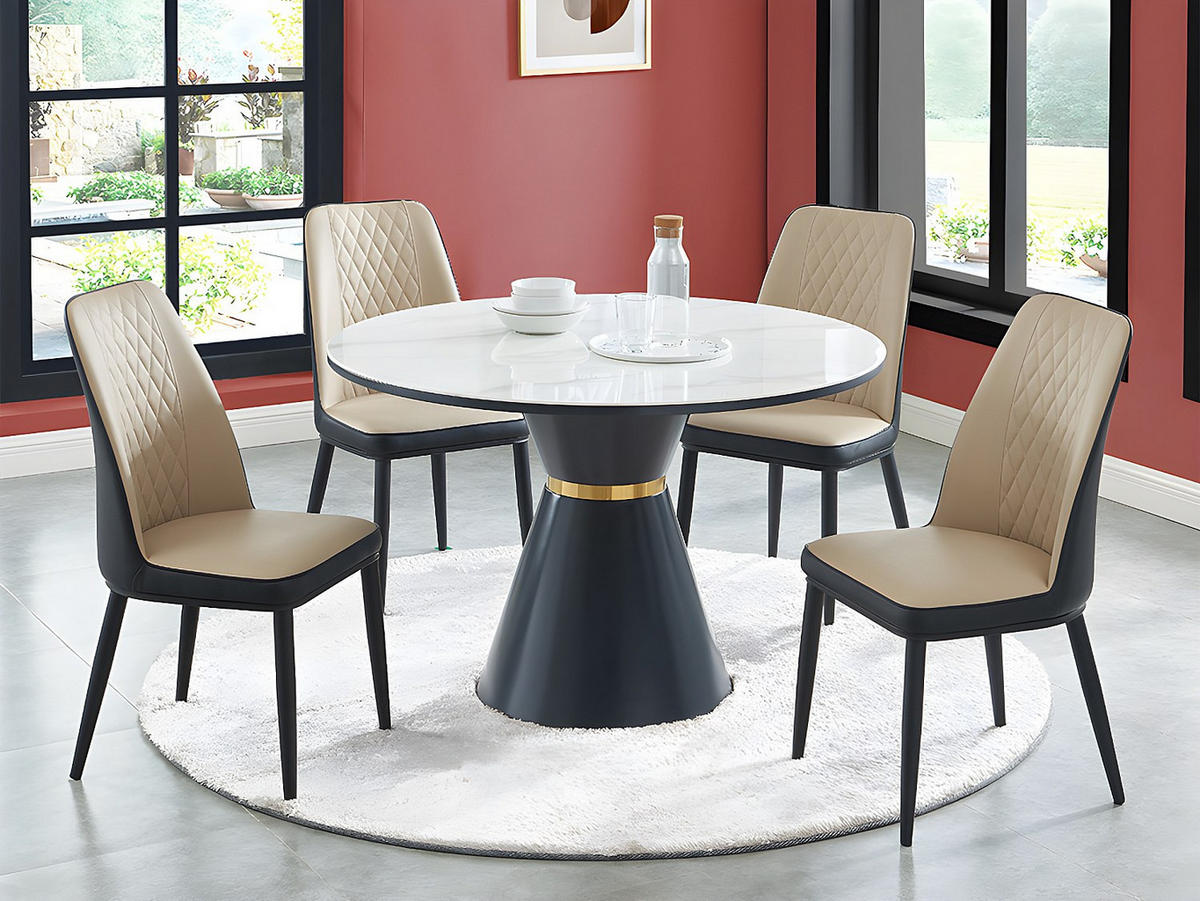 STUHL 6er-Set - Kunstleder & Metall - Beige & Anthrazit - MILDURA - Anthrazit, Leder (56.5/94/46cm) - Vente-Unique