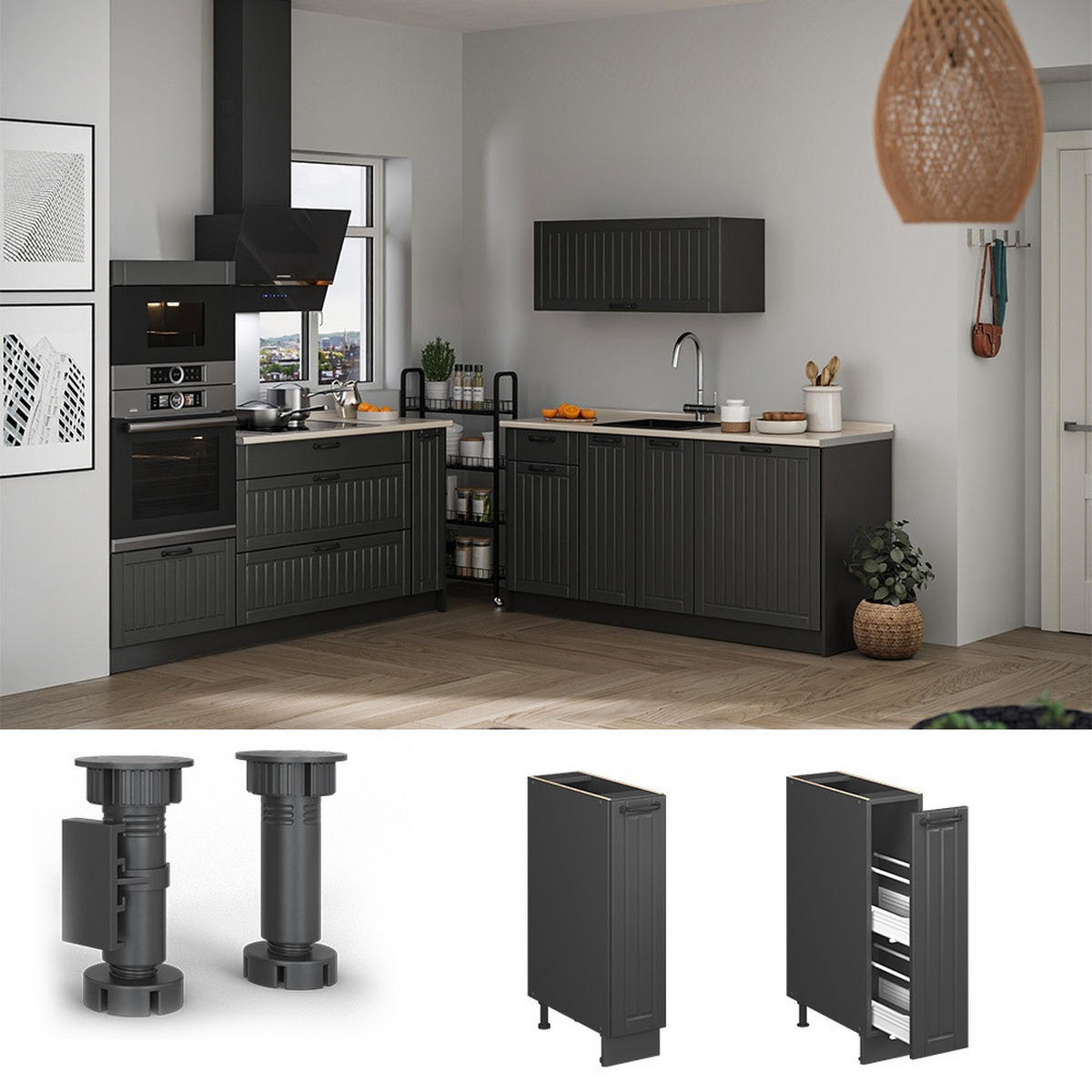 APOTHEKERSCHRANK Fame-Line, Dunkelgrau/Anthrazit, 20 cm, AP Marmor - Dunkelgrau/Anthrazit, Holzwerkstoff (20/82/60cm) - Vicco