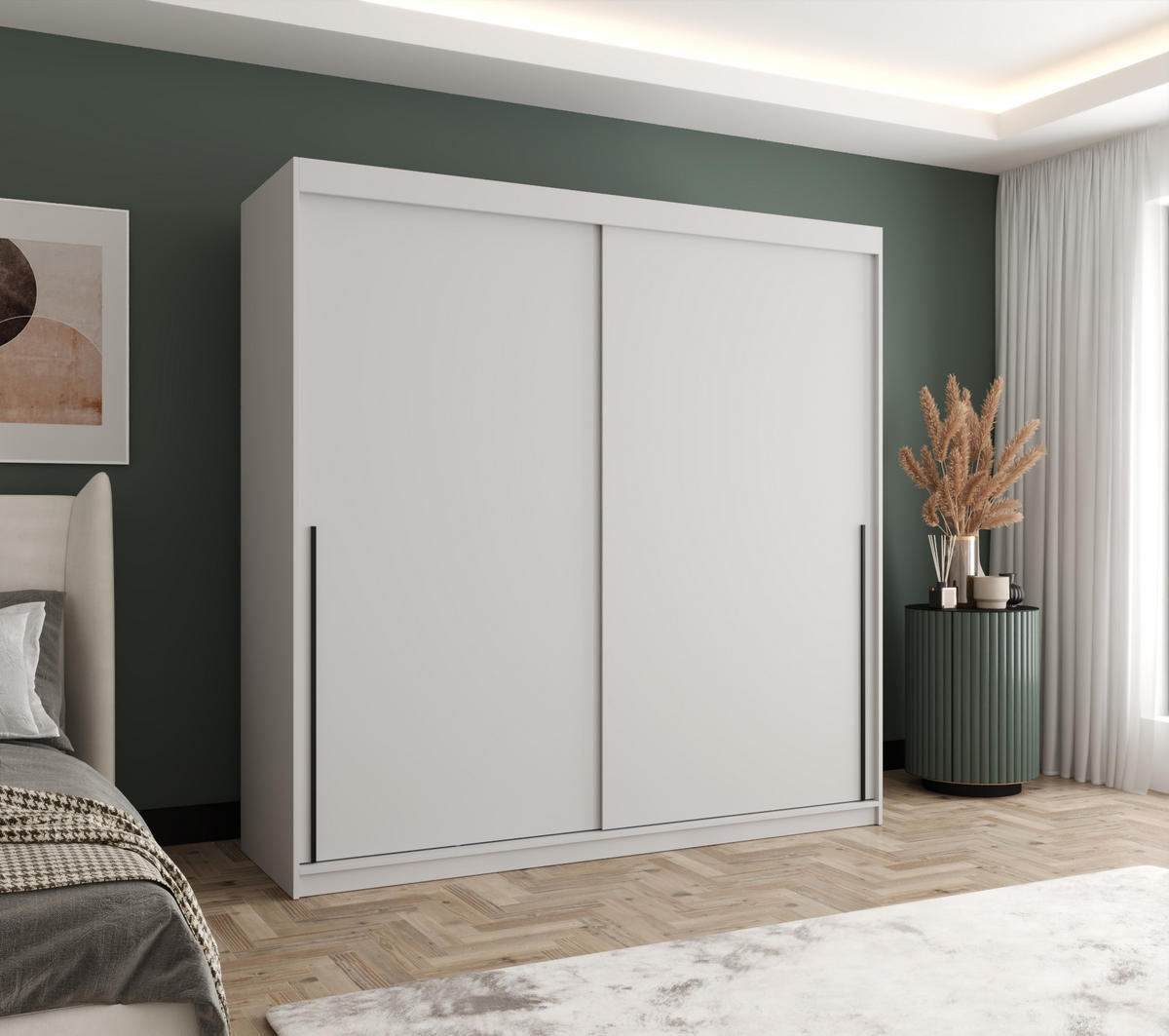 SCHIEBETÜRENSCHRANK 200 cm Breite, weiß mit schwarzem Griff - Schwarz/Weiß, Holzwerkstoff (200/200/62cm) - Home Collective