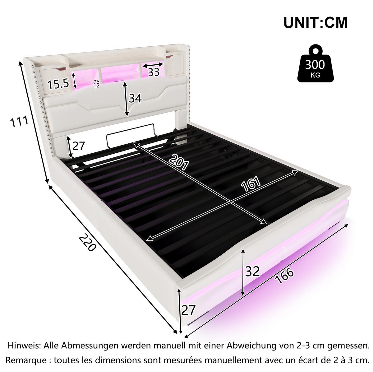 ČALOUNĚNÁ postel 160/200 cm s LED osvětlením, USB/USB-C a hydraulickým úložným prostorem, Béžová - béžová, textil (160/200cm) - Redom