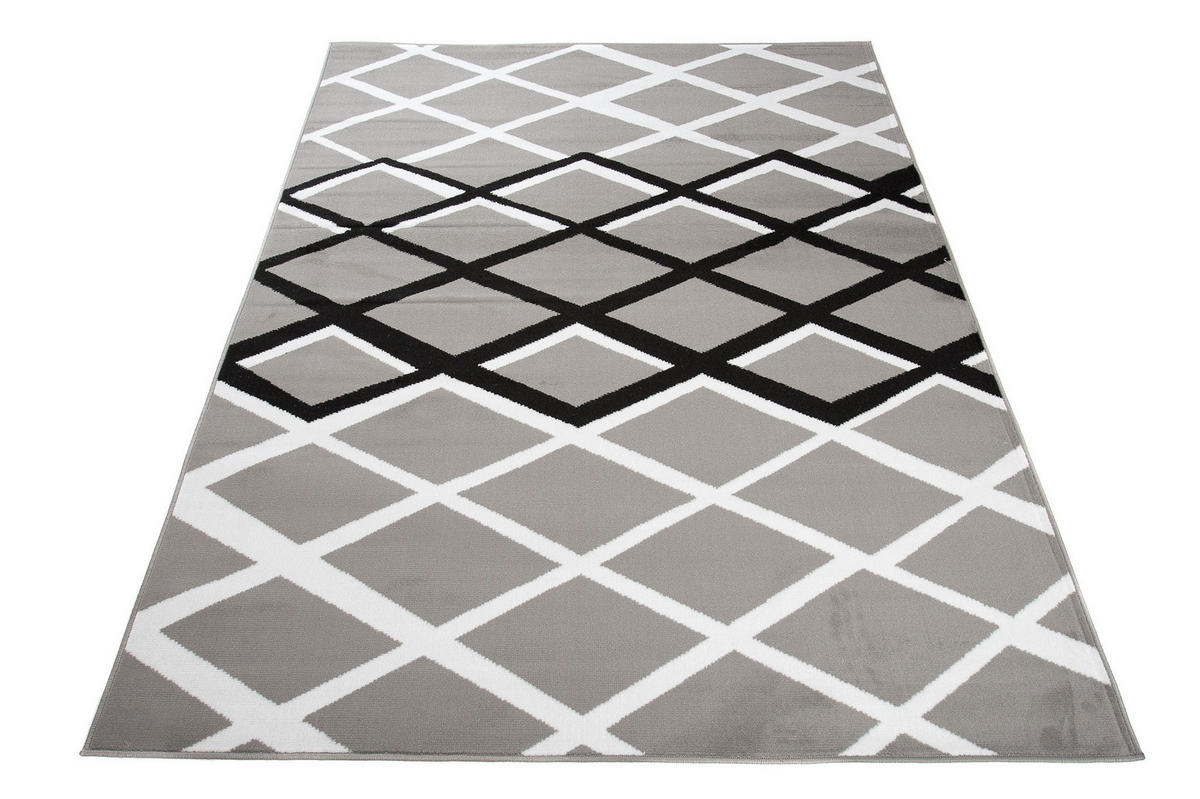 TEPPICH LUXURY Grau Karo Rauten 80/150 cm - Grau, Textil (80/150cm) - Tapiso