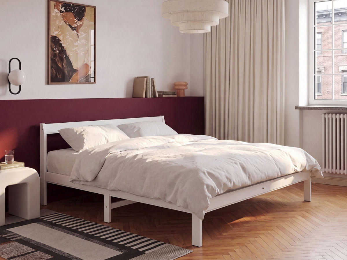 BETT mit Lattenrost 160/200 Kiefernholz Weiß Madone - Weiß, Holz (160/200cm) - Beliani
