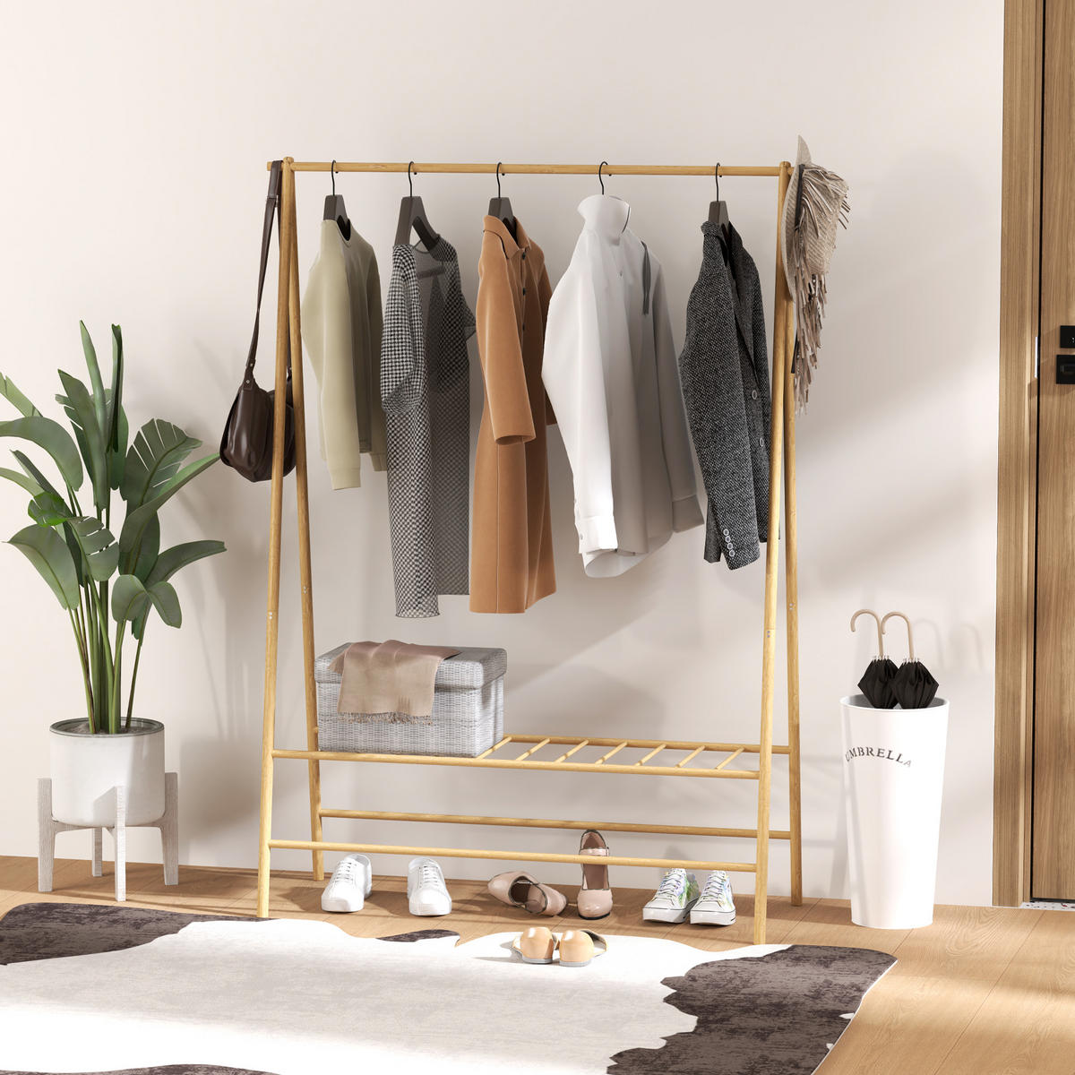 GARDEROBENSTÄNDER Bambus, 116 x 43,5 x 160 cm, Naturholz - Naturfarben, Naturmaterialien (116/160/43.5cm) - HOMCOM