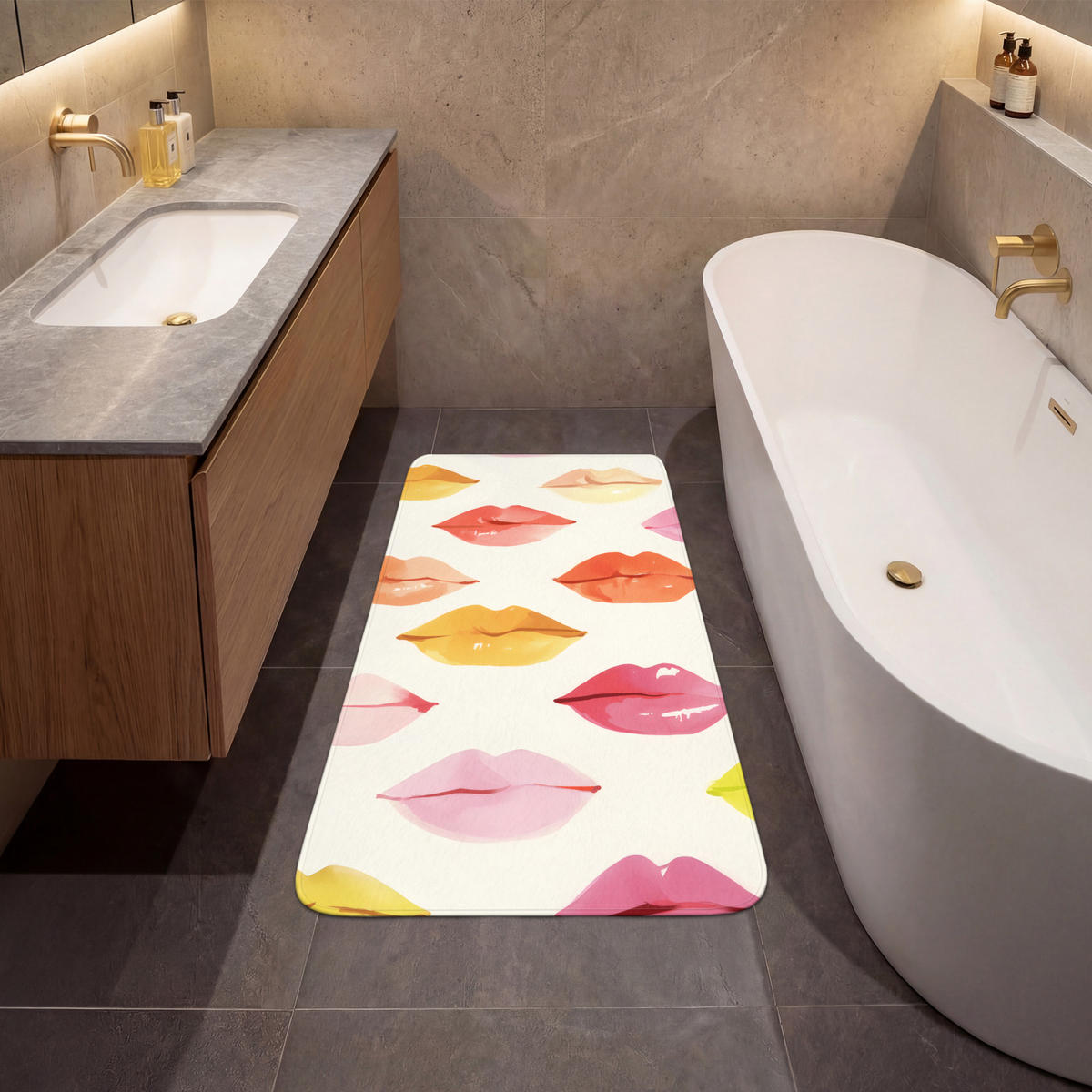 KOUPELNOVÁ PŘEDLOŽKA Rty - barevné - lesklé 60x120 cm - růžová, textil/plast (60/120cm) - OnlyWow