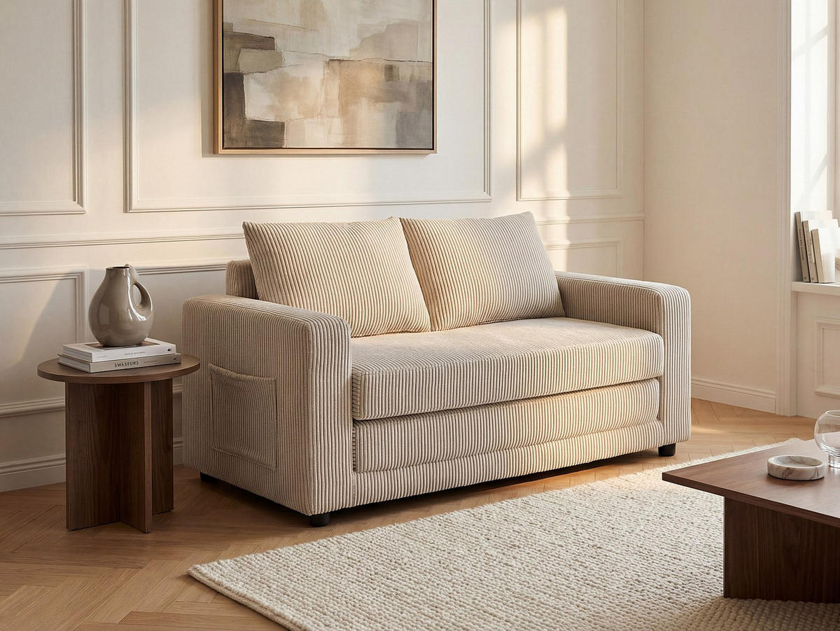 SOFA 2-Sitzer mit Schlaffunktion - Cord - Beige - MIRTO - Beige, Textil (145/82/76cm) - Vente-Unique