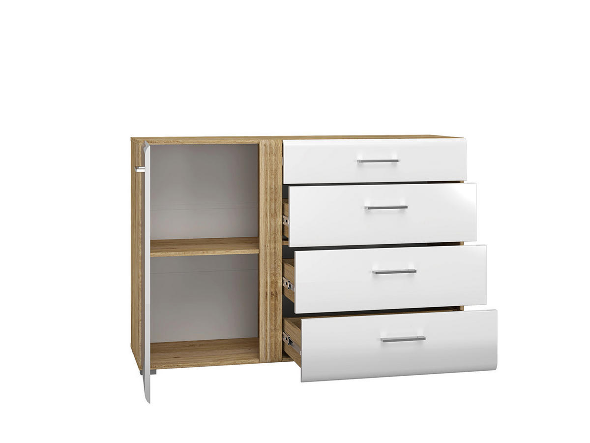 KOMMODE – 134 cm – Adagio – Weiß / Eichefarben - Eichefarben/Weiß, Holzwerkstoff (134/90/42cm) - hi-markt