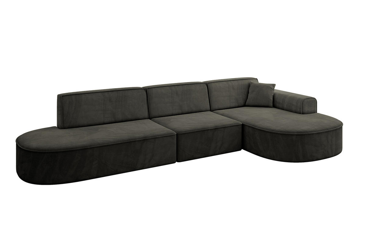 ECKSOFA Ottomane Rechts MARI-L2 - 328x171x79 cm Schwarz Velours - Schwarz, Holzwerkstoff/Kunststoff (171/328cm) - ALTDECOR