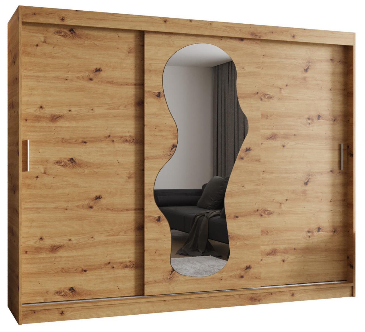 SCHWEBETÜRENSCHRANK 200/250/62 3-türig - Silberfarben/Eiche Artisan, Holz (250/200/62cm) - MÖBEL KRYSPOL