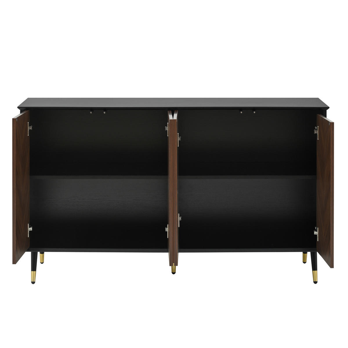 SIDEBOARD aus MDF 140x40x80 cm Schwarz/Braun mit 4 Türen, höhenverstellbaren Regalen und Soft-Close - Schwarz, Holzwerkstoff (140/80/40cm) - Modfu