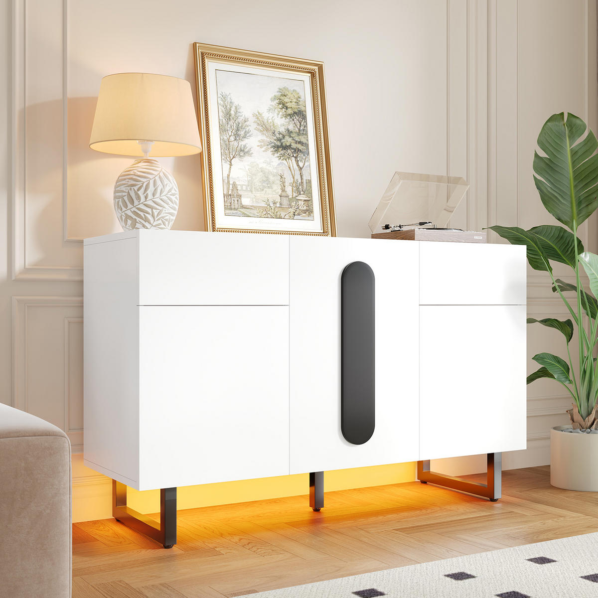 SIDEBOARD 120 cm mit Schubladen, Türen und Metallbeinen, Weiß - Weiß, Holzwerkstoff (120/75/40.5cm)
