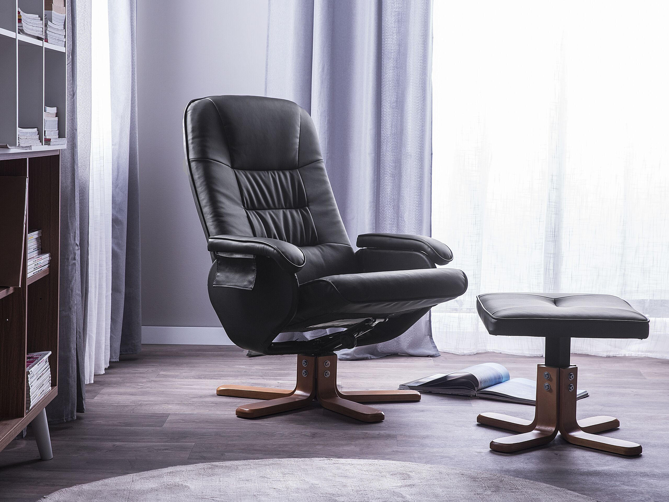 MASSAGESESSEL mit Fußhocker Kunstleder Schwarz Relaxpro - Schwarz, Holz/Textil (70/98/50cm) - Beliani