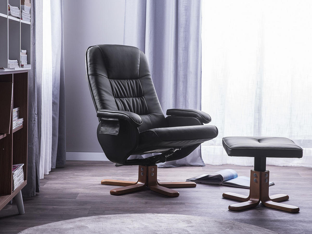 MASSAGESESSEL mit Fußhocker Kunstleder Schwarz Relaxpro - Schwarz, Holz/Textil (70/98/50cm) - Beliani