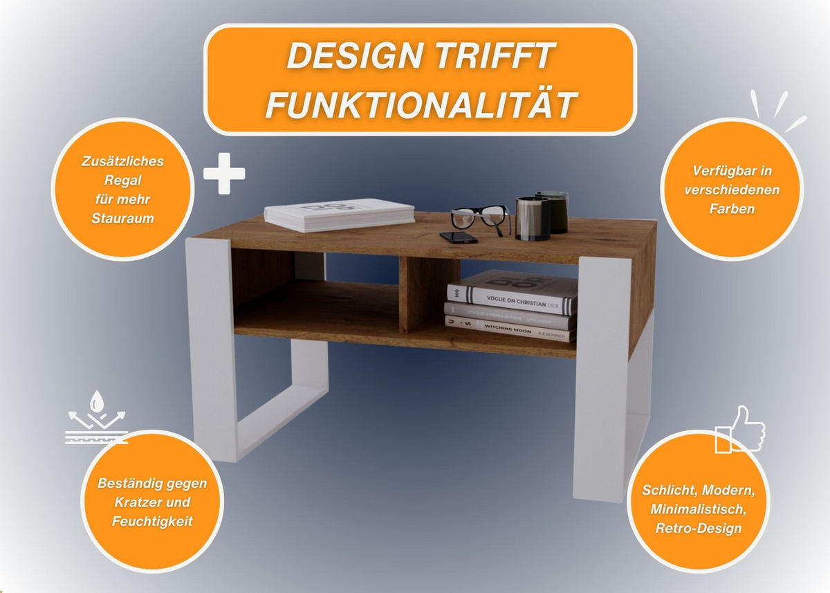 COUCHTISCH Holzwerkstoff rechteckig stabil Nussbaumfarben 45/53,6/92cm - Nussbaumfarben/Weiß, Holzwerkstoff (53.6/92/45cm) - CraftPAK