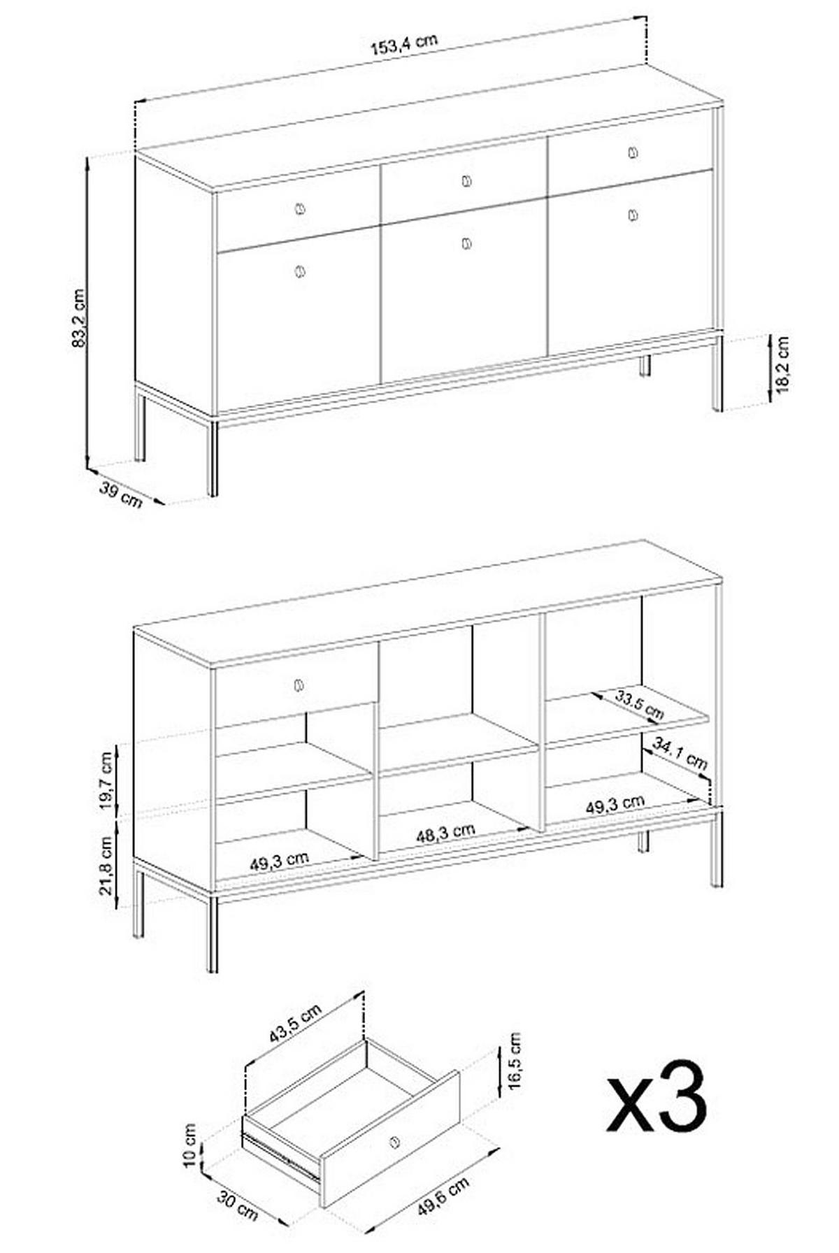 SIDEBOARD Mono beige / schwarz 153 / 39 / 83cm - Beige/Schwarz, Holz/Holzwerkstoff (153/83/39cm) - Feldmann-Wohnen