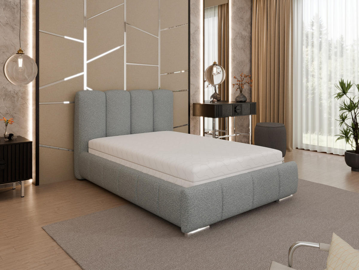 POLSTERBETT Zaira 120x200cm – Elegantes Polsterbett für modernen Wohnstil , Taschenfederkernmatratze Pocket KOKOS (20cm), Blaugrau - Blaugrau, Holz (120/200cm) - Homesy