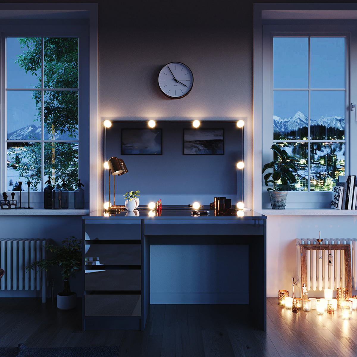 SCHMINKTISCH Sherry Anthrazit 120 cm mit LED Beleuchtung - Anthrazit, Holzwerkstoff (120/75/55cm) - Vicco