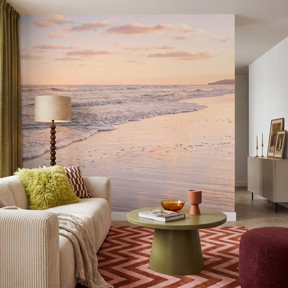TAPETE - Strand - Brandung - Wolken - 240x220 cm - Hellrosa, Papier (240/220cm) - OnlyWow