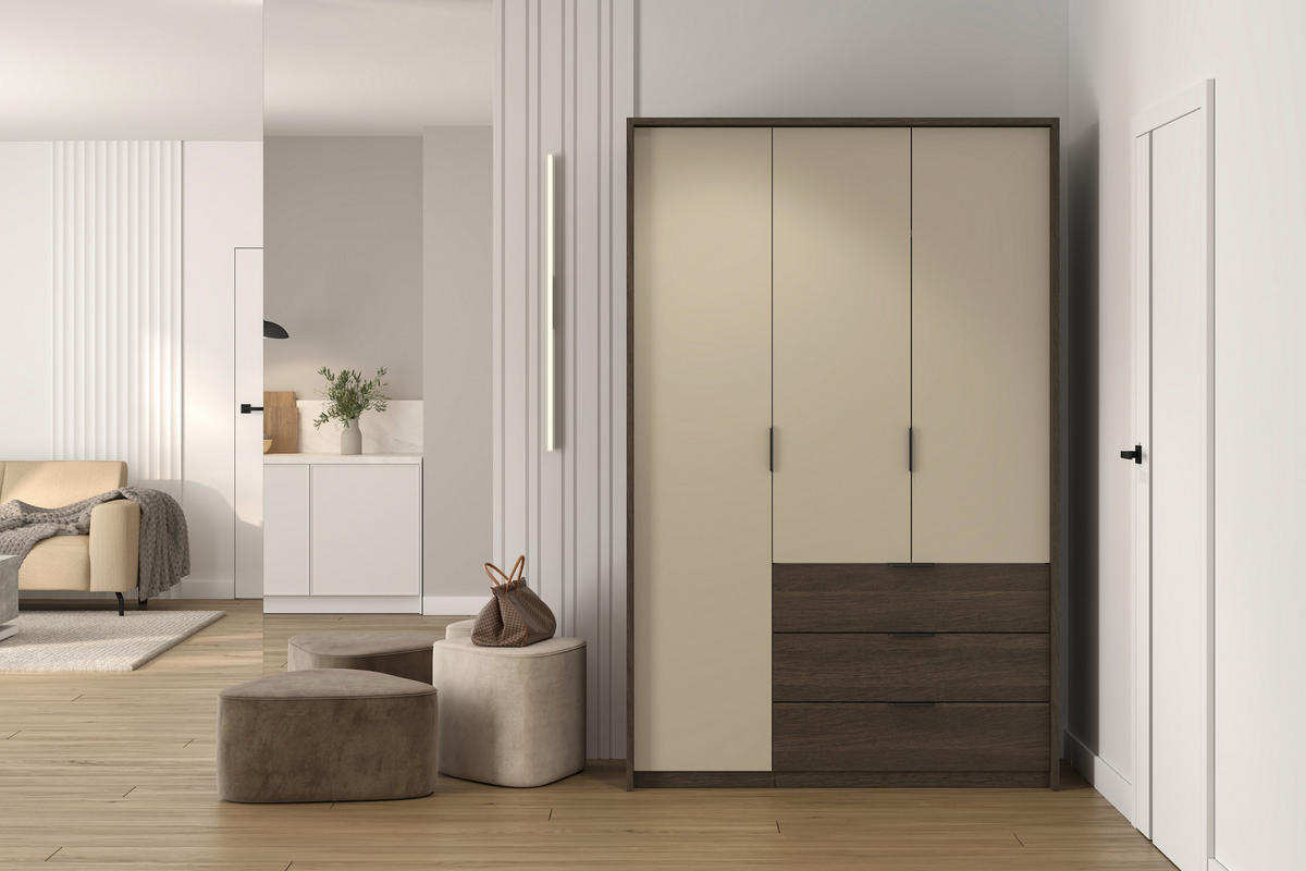 DREHTÜRENSCHRANK MOLAVO 139/217/63 cm 3-türig Eiche Dunin - Eichefarben, Holzwerkstoff (139/217/63cm) - MASSENO