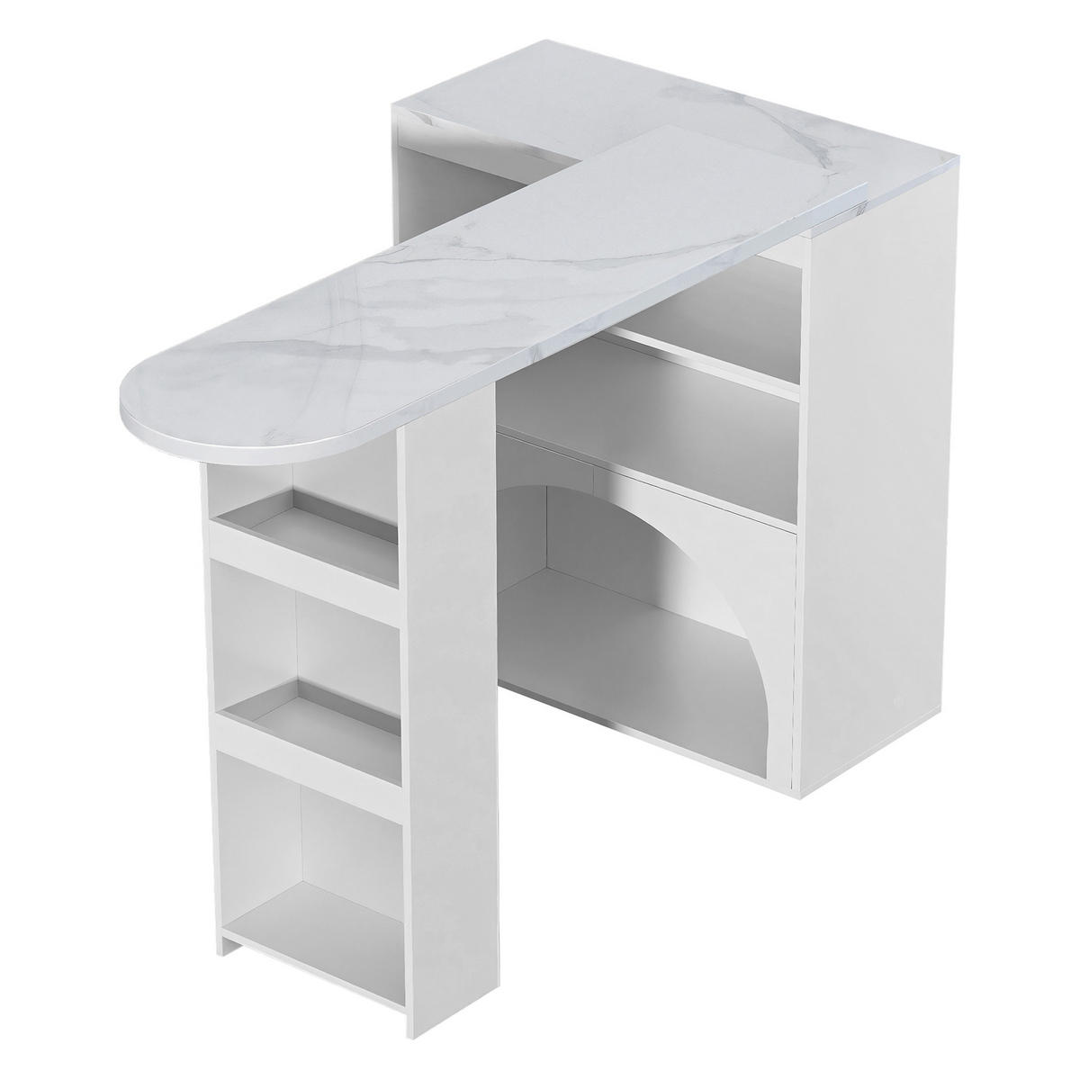 BARTISCH 120/40/100 cm weiß in Marmoroptik mit Haustierbereich - Weiß, Holzwerkstoff (120/40/100cm) - OKWISH