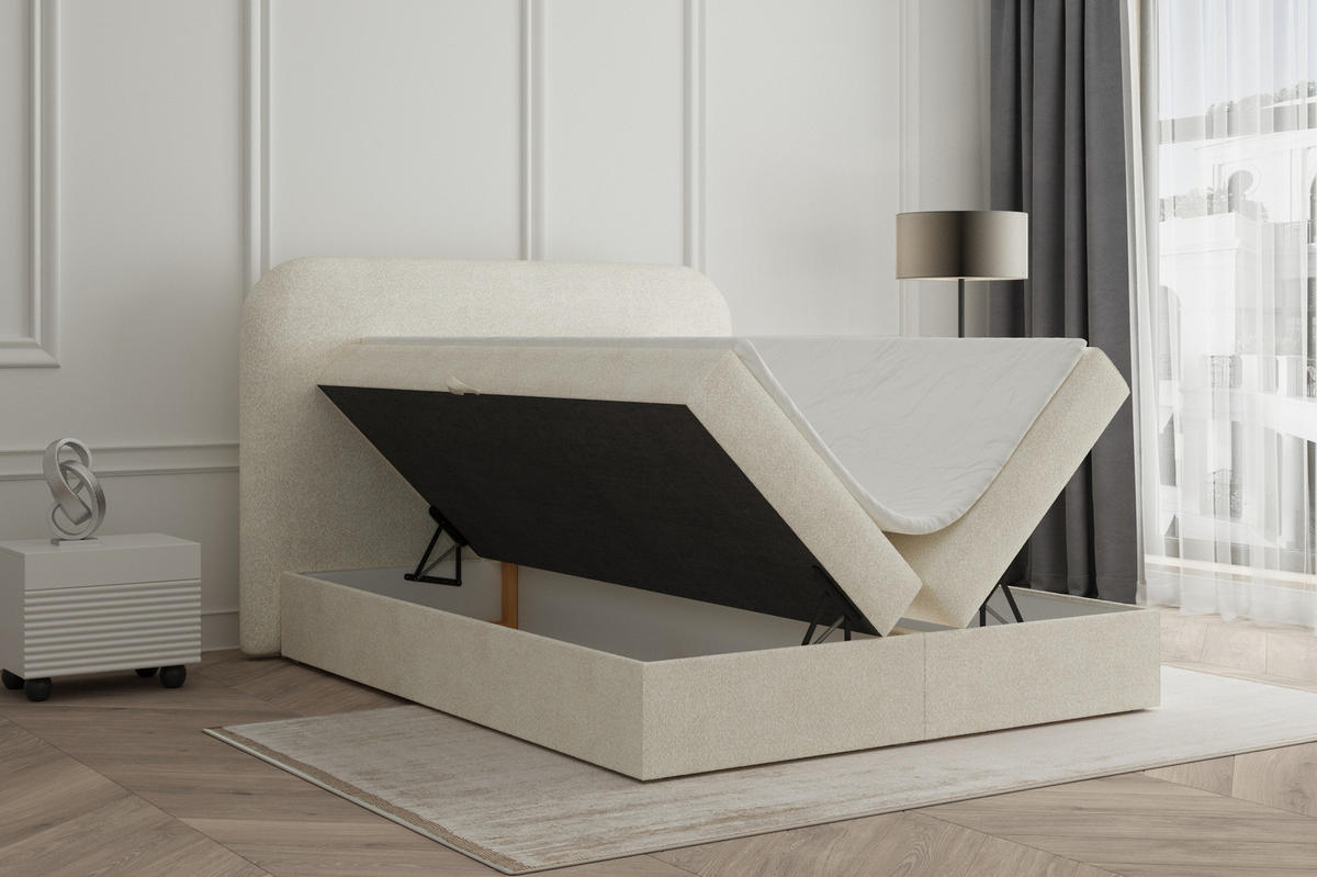 BOXBETT 140x200 - 07 Anthology 20 - Cream - Creme, Holzwerkstoff (140/200cm) - Möblo