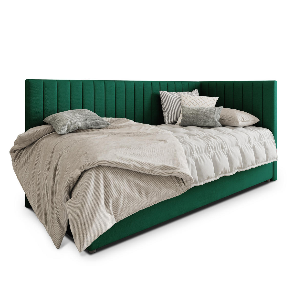 POSTEL BOXSPRING ARIS 90x200 cm, s matrací a úložným prostorem, tmavě zelená - tmavě zelená, kompozitní dřevo/textil (90/200cm) - MASSENO