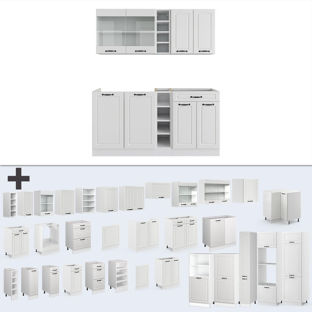 SINGLEKÜCHE R-Line Weiß Landhaus/Weiß 160 cm, AP Marmor - Creme/Weiß, Holzwerkstoff (160/81.6/60cm) - Vicco