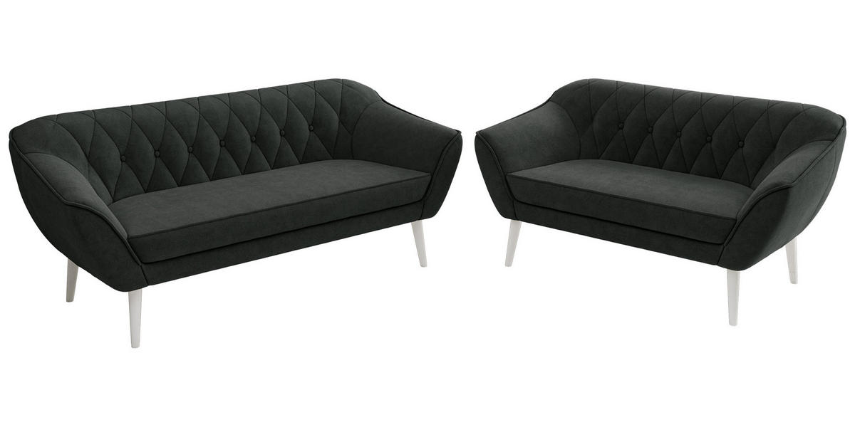 SEDACIA ZOSTAVA 3+2 PIRS - Tmavosivá Štruktúrovaná látka - Biele nohy - biela/grafitová, kompozitné drevo/textil (180/75/74cm) - MKS