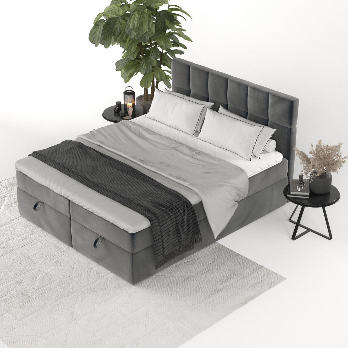 BOXBETT Savio 160/200 cm Anthrazit im Paros Stoff - Anthrazit/Schwarz, Holz/Holzwerkstoff (160/200cm) - AltaBeds