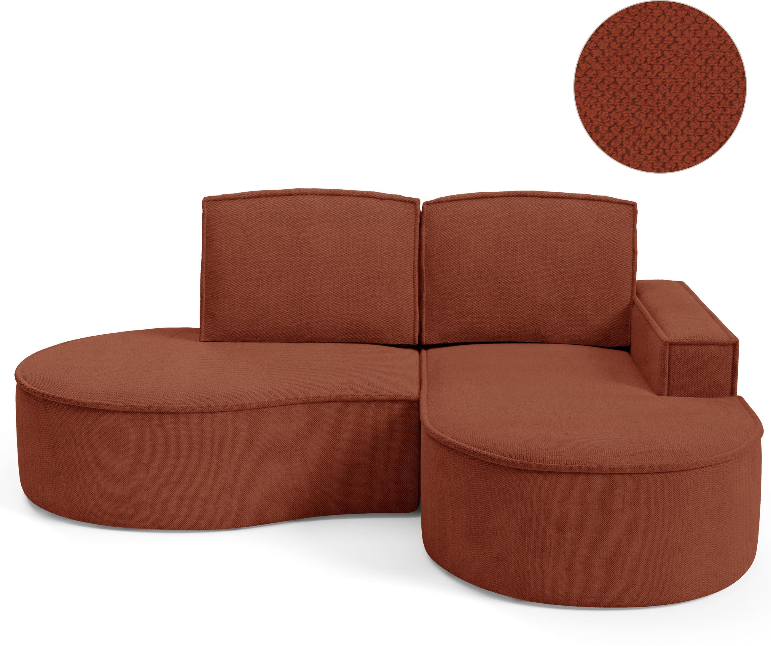 ECKSOFA MOLLY – Halbkreisförmig, Curio‑Bouclé, Lose Kissen, 210x157x88 cm, Rechts, Braun - Braun, Holz/Textil (210/157cm) - DomoHome