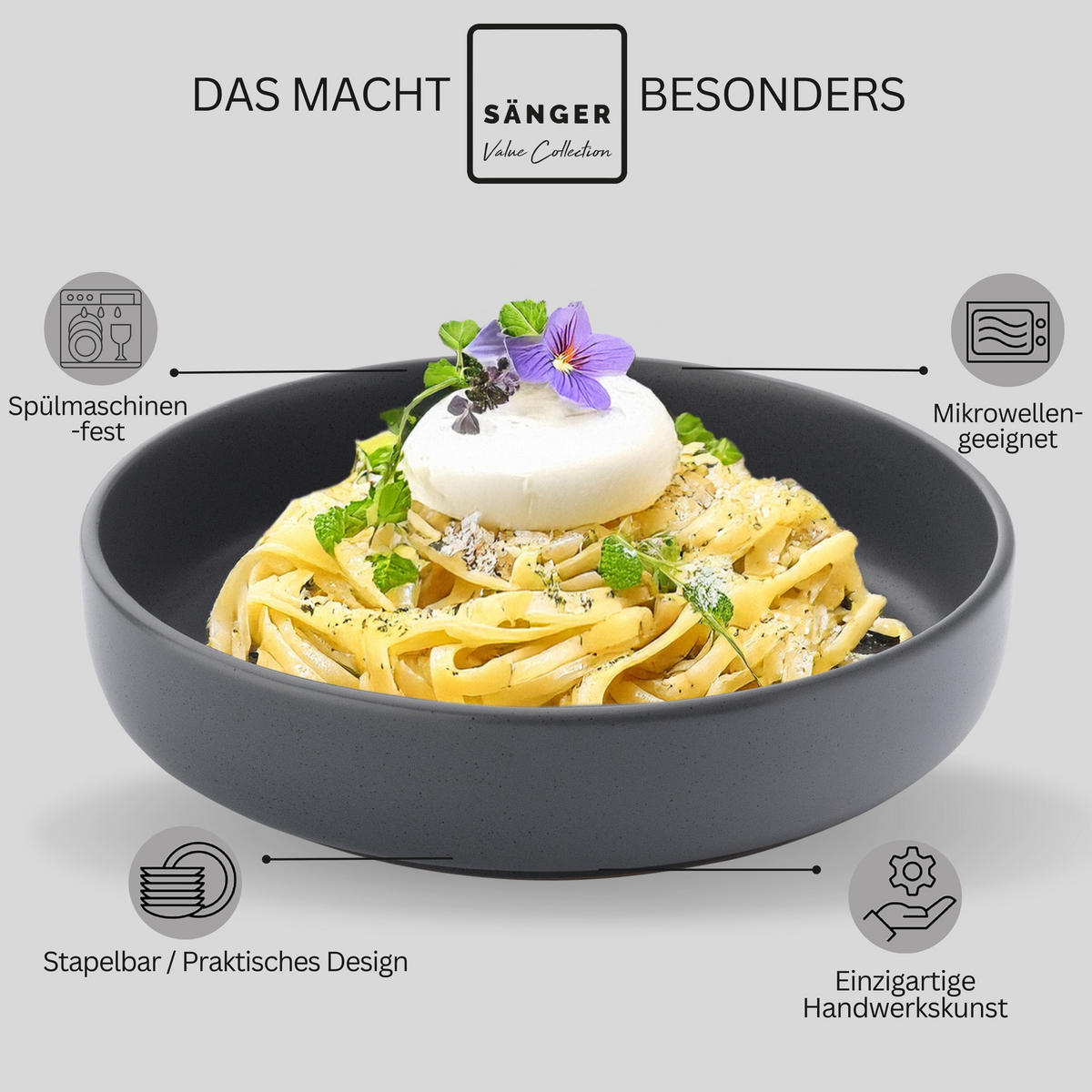 PASTASCHALEN LEEDS NIGHTSKY - 6 teilig aus Steingut - Dunkelgrau, Stein (20.5cm) - Sänger