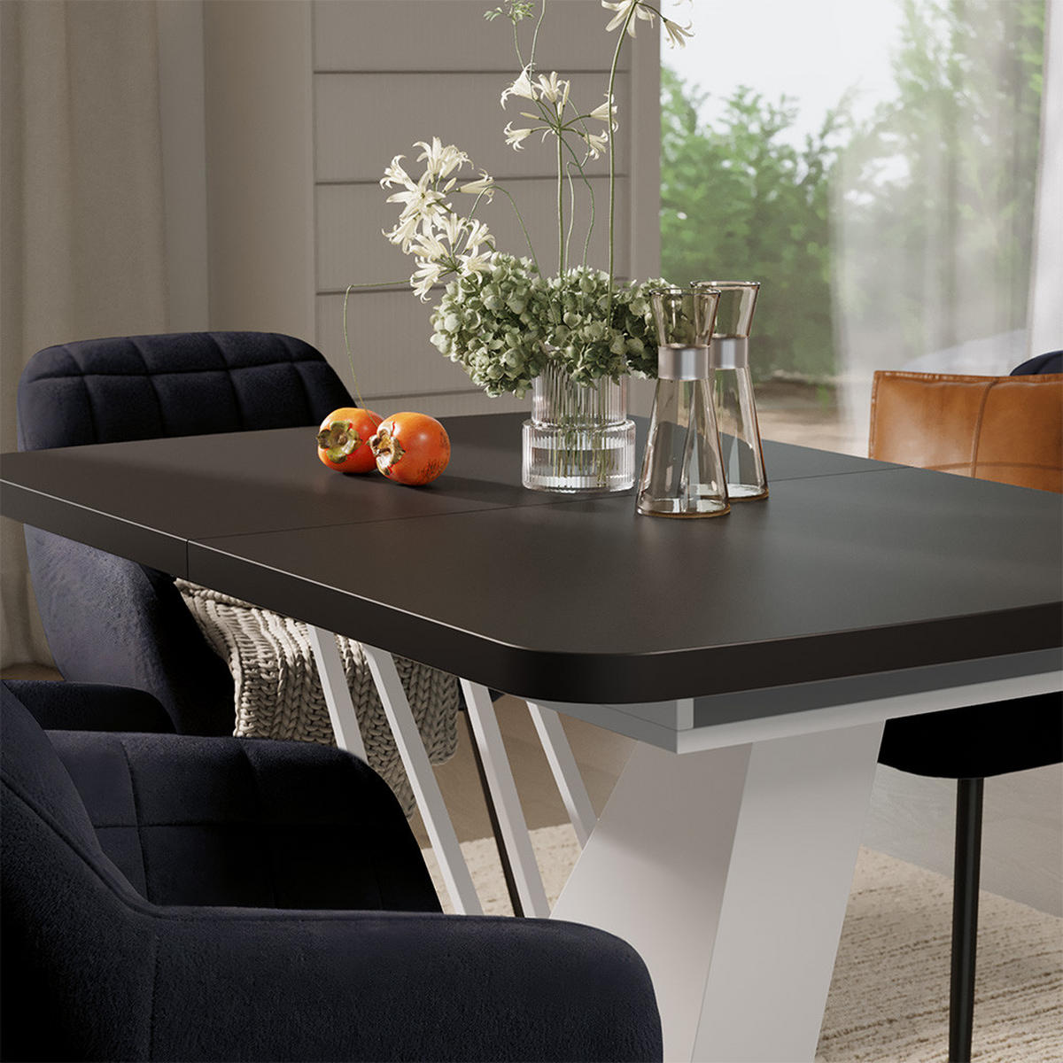 JEDILNA MIZA Fenaro, Črna/Bela, 120 x 80 cm s 4 jedilnimi stoli - črna/bela, leseni material (120/76/80cm) - Vicco