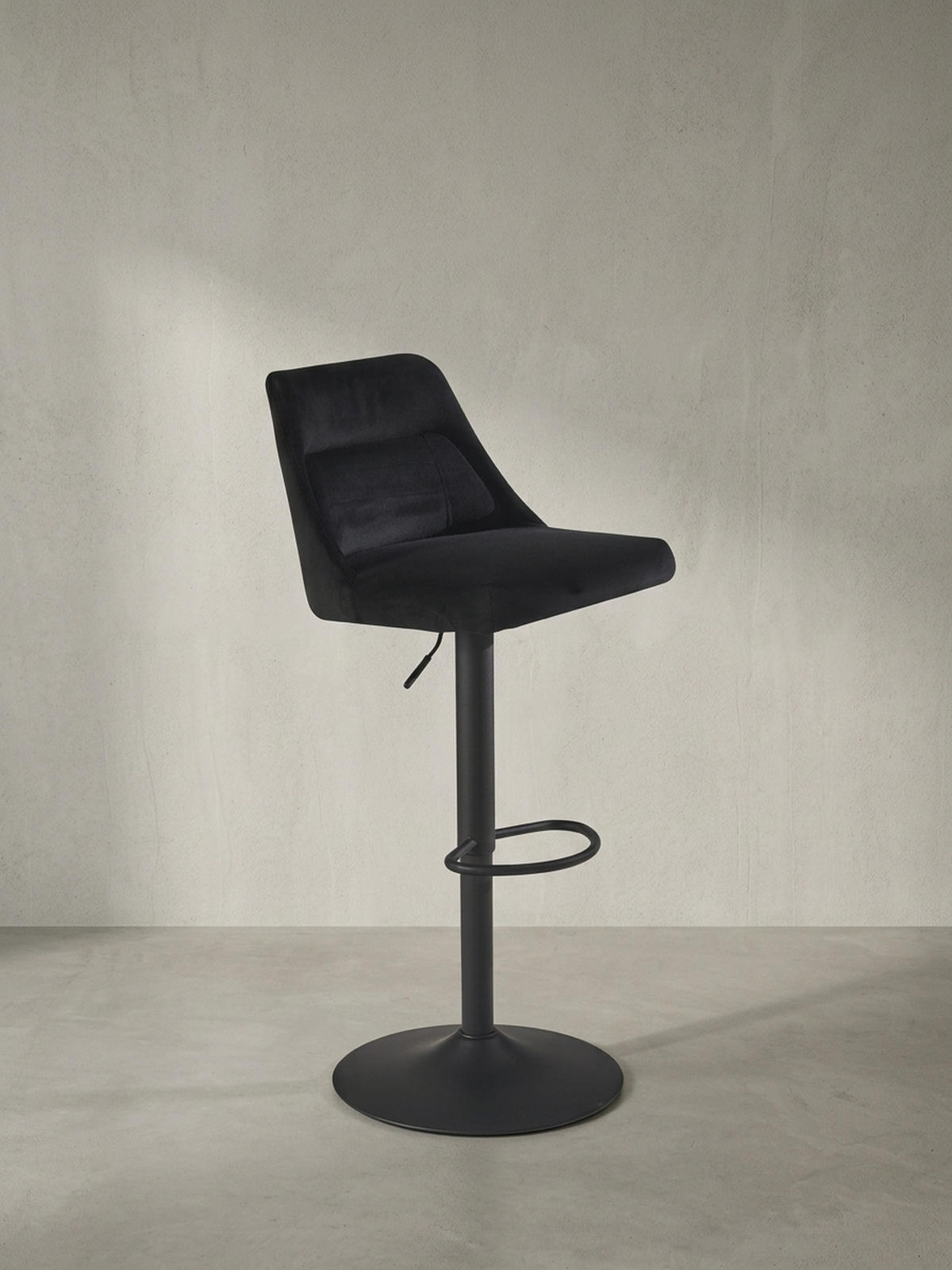 BARHOCKER Samt Lehne Höhenverstellbar Trompetenfuß Gepolstert, Schwarz 45x51x106 cm - Schwarz, Textil/Metall (45/106/51cm) - KADIMA DESIGN