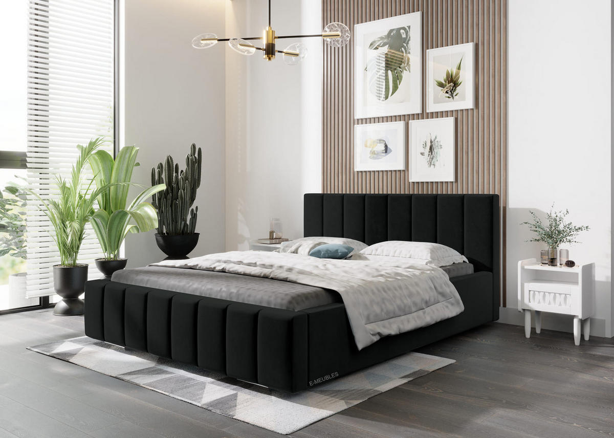 POLSTERBETT Bett 01 - 140x200 - Black - Schwarz, Holz/Textil (140/200cm) - Möblo
