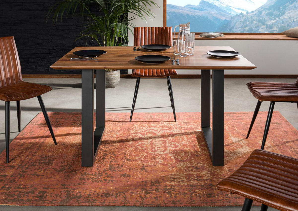 ESSTISCH Akazie 140x90 natur lackiert / U-Beine anth. matt SWISS EDGE - Naturfarben, Holz (140/90/76cm) - Massivmoebel24