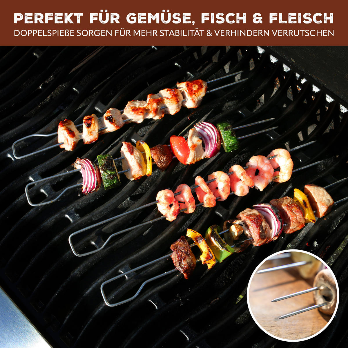 DOPPEL-GRILLSPIESSE 8er-Set, silber, Edelstahl - Edelstahlfarben, Metall (0.26/2.7/29cm) - bremermann