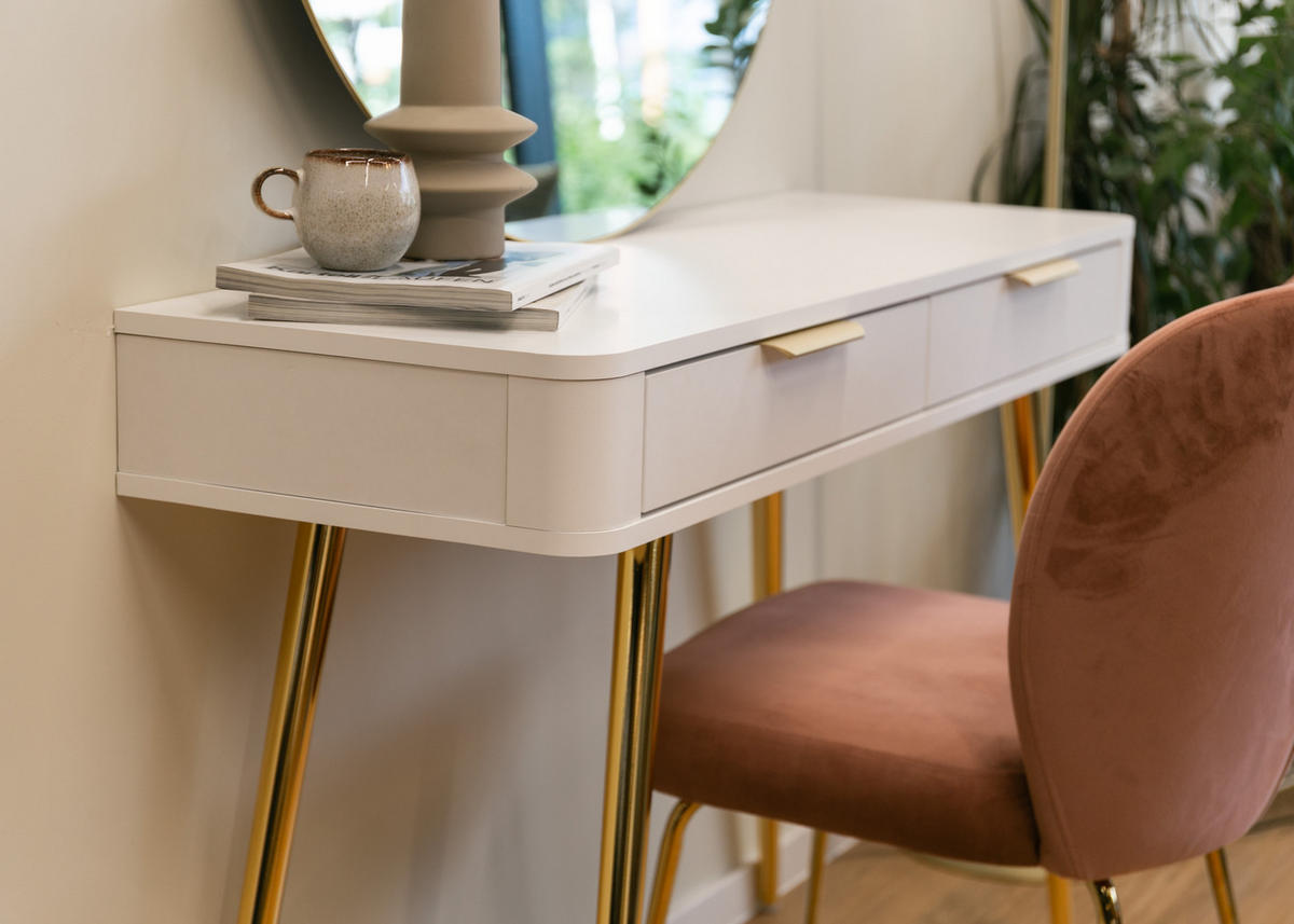 KONSOLENTISCH Oval Weiß 112 cm - Goldfarben/Weiß, Holzwerkstoff/Metall (38/112/78cm) - Selsey