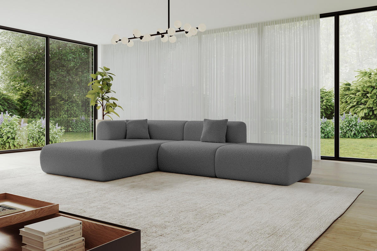 ECKSOFA Ottomane Links OVLY-L 289x176x71 Grau Bouclé - Schieferfarben/Schwarz, Holzwerkstoff/Kunststoff (176/289cm) - ALTDECOR