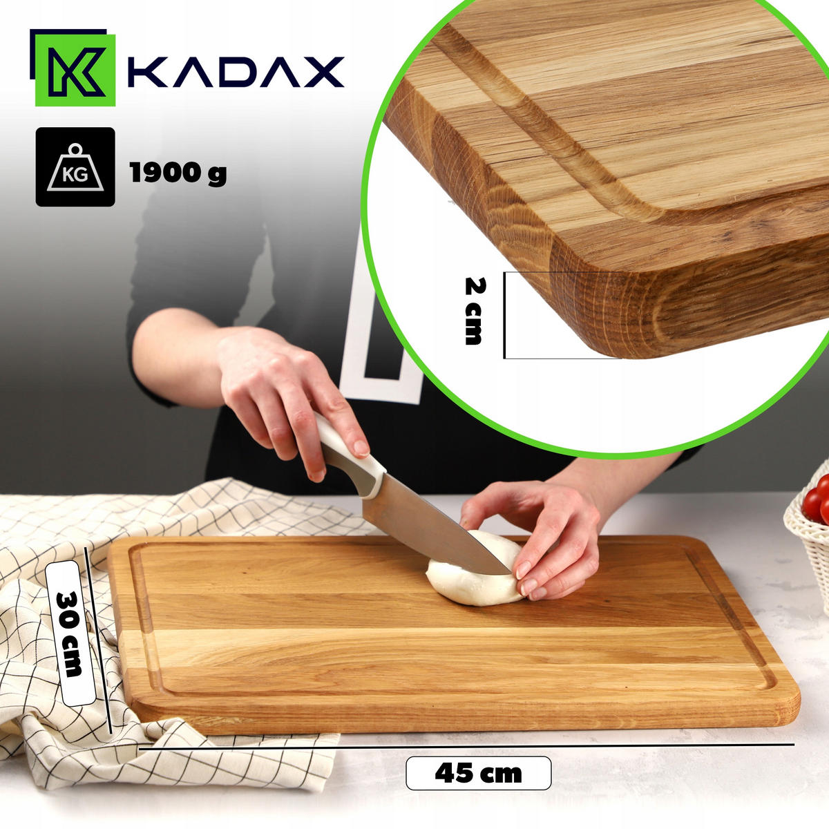 KADAX Küchen-Servierschneidebrett aus Holz, Eiche, 45 x 30 cm, massiv - Braun, Holz (45/30cm) - KADAX