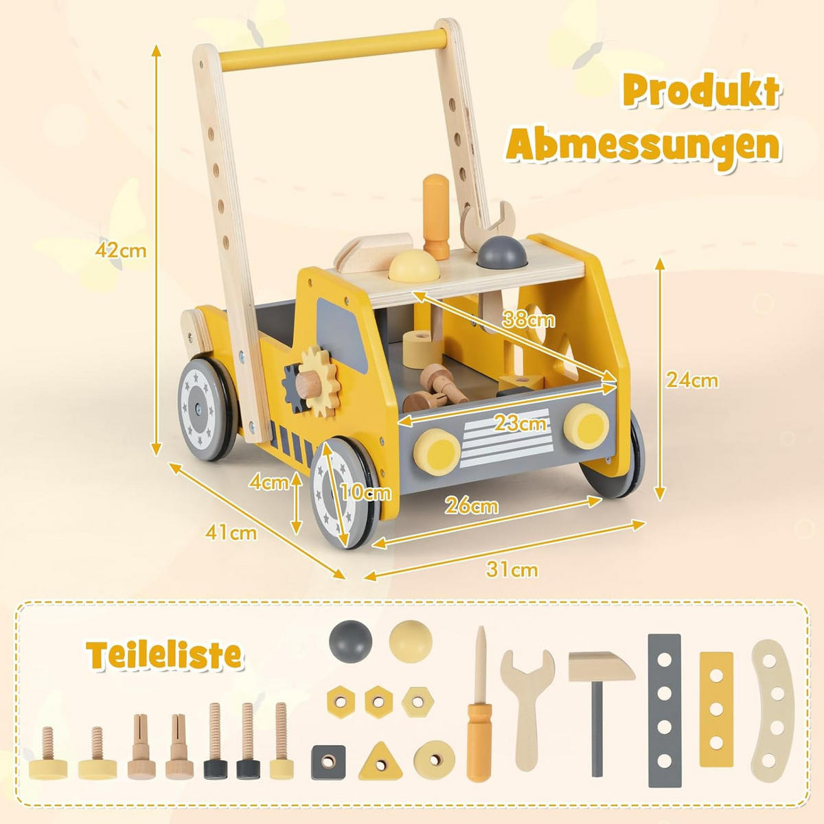 LAUFLERNWAGEN Gelb - Gelb, Holz (31/42/41cm) - COSTWAY